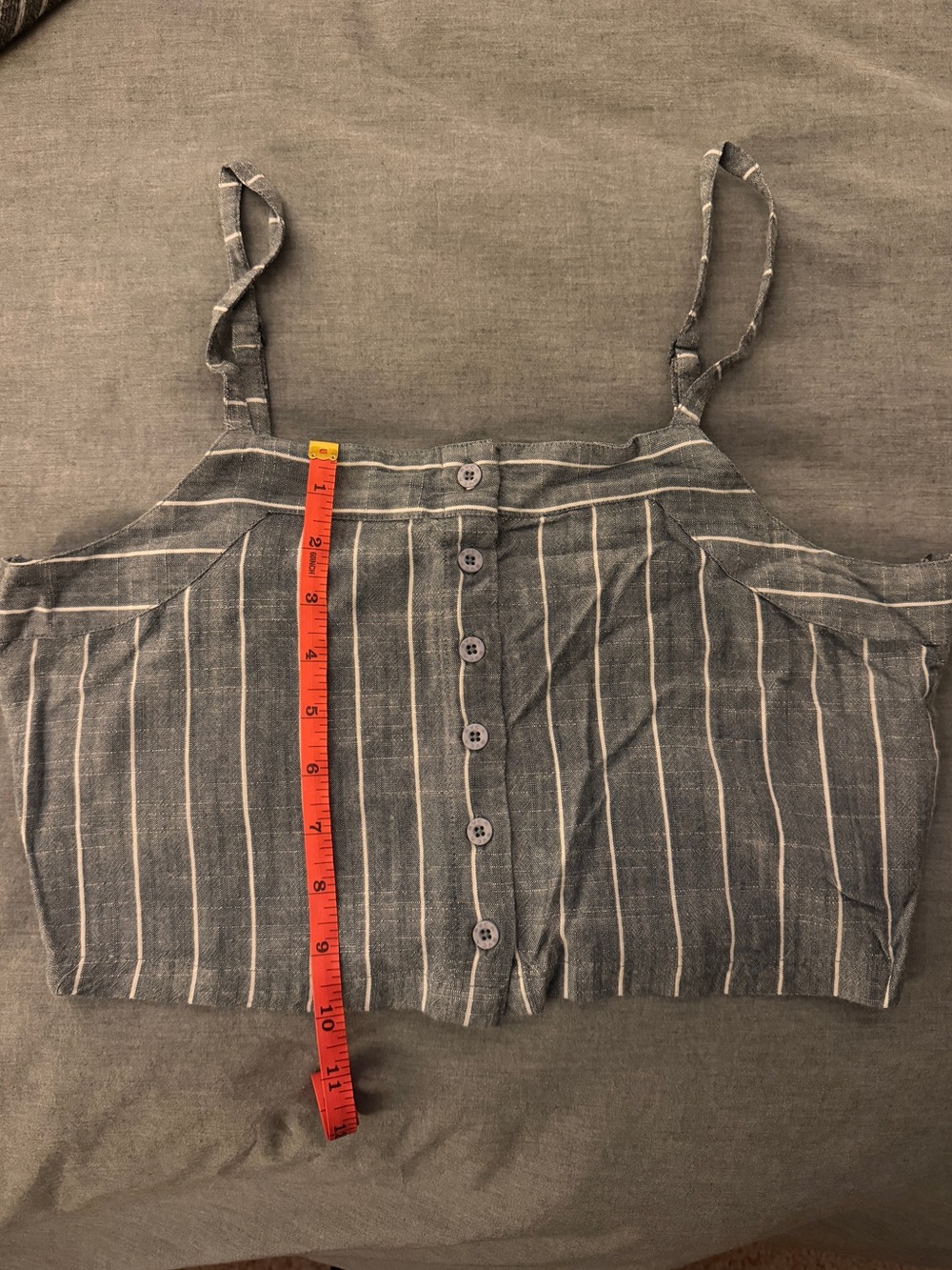 RVCA Gray Striped Button-Front Crop Tank